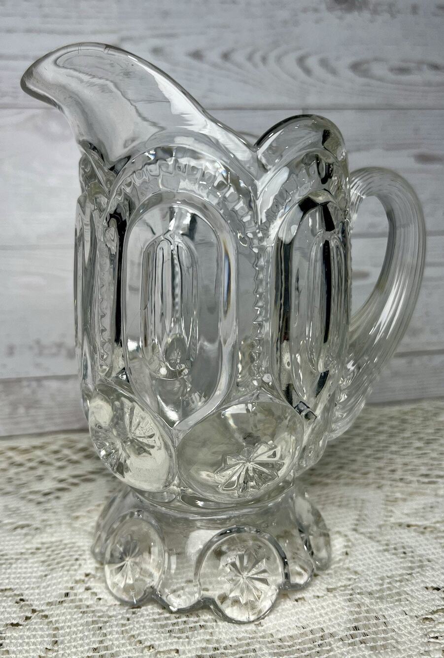 Vintage L.E. Smith Crystal Glass Moon And Stars Creamer Pitcher, MCM 1960’s